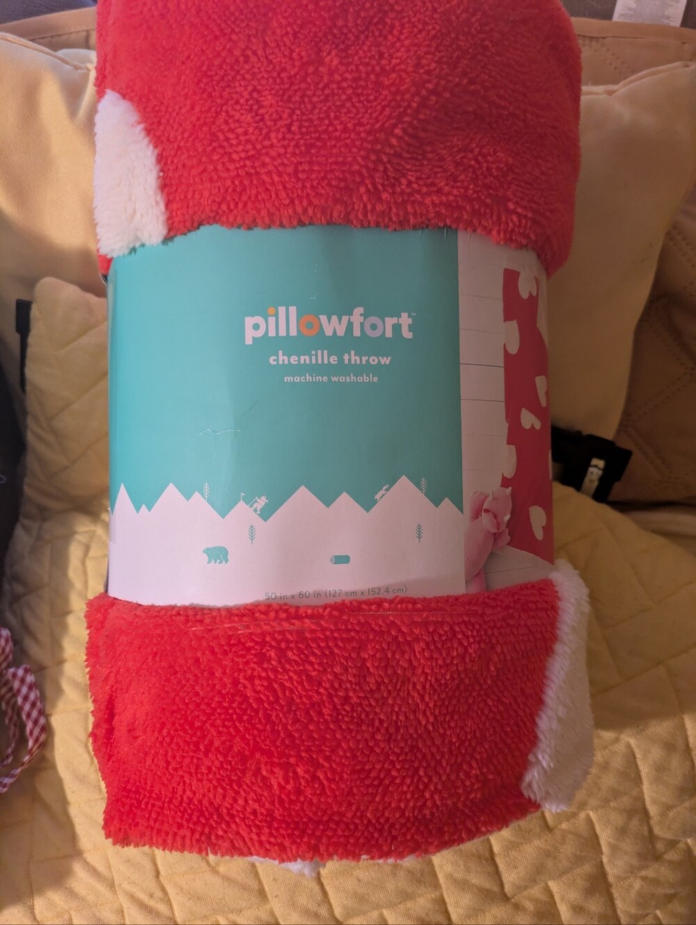 Pillowfort Red and White Chenille Throw Blanket